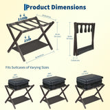 Garvee Sturdy Wooden Folding Luggage Rack – 2-Tier Suitcase Stand with Canvas Storage Shelf & Durable Nylon Straps, Space-Saving Holder for Guest Room, Bedroom, Hotel, Supports Up to 110 lbs, Brown, Set of 2 - Brown-2 Pack