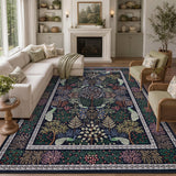Garvee 8' x 10' Sapphire Blue Peacock Forest Botanical Area Rug, Washable Polyester Non-Slip Low-Pile Carpet for Living Room, Bedroom and Dining Room - Sapphire Blue