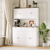 Garvee Modern 71" Tall Kitchen Pantry Cabinet with Charging Station and Storage Shelves & Cabinets for Dining Room, White - White