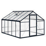 Garvee Polycarbonate Greenhouse, 8 x 10 FT Dark Gray Aluminum Frame with Lockable Swing Door, Roof Vent and Upgraded Handle for Garden and Patio