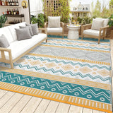 Garvee Outdoor Rug Waterproof, UV Resistant, Reversible Patio Carpet - Lightweight Collapsible Plastic Straw Mat, Easy Clean, 8x10ft, Four Colors: Yellow/Green/Gray/White - Multicolor (Yellow & Teal)