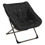 Garvee Folding Saucer Chairs for Adults, Comfy Faux Fur Lazy Chair with Metal Frame, 300 LB Capacity, No Assembly Required for Living Room, Bedroom, Dorms, Black - Black