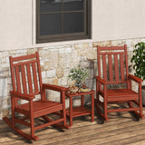 Garvee HDPE Patio Rocking Chair Set for Porch & Garden, 2 High-Back Chairs with 1 Side Table and Embossed Wood Grain Finish, Red