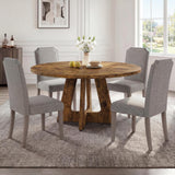 Garvee Space-Saving 5-Piece Round Dining Table Set – 47.24" Table & 4 Upholstered Chairs – Compact Dinette for 4-6 – Ideal for Kitchen, Dining Room, Apartment, Small Spaces – Vintage Brown + Gray - Rusticbrown+Grey