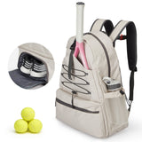 Garvee High-quality Tennis Backpack for 2 Rackets – Large Water-Resistant Sports Bag with Ventilated Shoe Compartment, Multiple Pockets, Fence Hook – Ideal for Men & Women – Beige, 20.47" × 15.75" × 9.06" - Beige