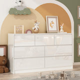 Garvee Modern High-Gloss Dresser, 7-Drawer Handleless Wood Chest of Drawers - Large Bedroom Storage Cabinet for Living Room, Entryway or Hallway - Color: White - White