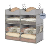 Garvee Hanging Closet Organizer with Top Shelf, 3-Shelf Vertical Wardrobe Storage - Space-Saving Hanging Shelves with Side Pocket for Clothes, Sweaters, Handbags & Shoes - Closet Solution for Apartment, Dorm, RV - Gray, 2 Pack - Gray