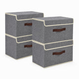 Garvee Collapsible Fabric Storage Bins with Lids & Handles, Non-Woven Closet Organizer Baskets - Stackable Dustproof, Large Capacity, for Clothes & Toys - 4 Pack, 38 x 25 x 25 cm, Gray - Gray