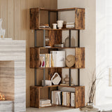 Garvee 62.6" Tall Space-Saving L-Shaped Corner Bookshelf, 6-Tier Modern Industrial Metal & Wood Rack with Baffle, Freestanding Storage Shelf for Living Room, Bedroom, Home Office, Sunset Cloud Color - Rustic Brown