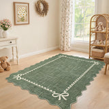 Garvee 4' × 6' Washable Scalloped Bow Area Rug, Soft Low-Pile Non-Slip Carpet for Bedroom, Nursery & Living Room, Sage Green