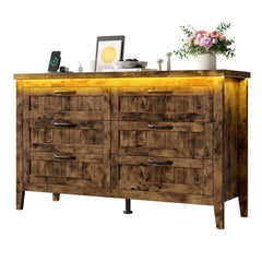 Garvee Rustic Brown 8 Drawer Dresser with LED Lights & Power Outlet for Bedroom Storage, Wide Wooden Cabinet, Vintage Color Garvee Rustic Brown 8 Drawer Dresser with LED Lights & Power Outlet for Bedroom Storage, Wide Wooden Cabinet, Vintage Color