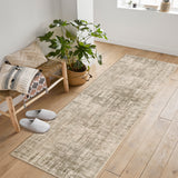 Garvee 2' x 6' Khaki Modern Crosshatch Abstract Runner Rug, Washable Polyester Non-Slip Low-Pile Carpet for Hallway, Kitchen, Entryway and Bedroom - Khaki