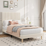 Garvee Twin Size Bed Frame, Adjustable Height Headboard, Velvet Upholstered Platform Bed Frame, No Box Spring Needed, Easy Assembly, Beige - Beige