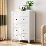 Garvee White 5 Drawer Dresser for Bedroom – Modern Tall Wooden Chest, Deep Drawers, Metal Knobs, Clothes Storage Organizer for Closet, Nursery, Living Room – Color: White - White