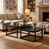 Garvee Square Nesting Coffee Table Set of 2, Wooden Side Tables with Raised Edge & Metal Legs, Space-Saving End Table for Living Room, Bedroom, Black - Black