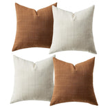 Garvee 4 Pack Chenille Check Throw Pillow Covers 18x18 Inch, Decorative Square Cushion Covers Set in 2 Beige/2 Orange & 2 White/2 Green, Farmhouse Modern Boho Home Decor for Sofa Couch Bedroom Living Room - 2 Beige/2 Orange