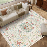 Garvee 8' x 10' Beige Tiger Floral Area Rug, Washable Non-Slip Low-Pile Carpet for Living Room, Bedroom and Dining Room - Beige