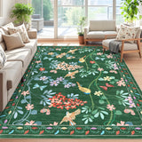 Garvee 5' x 7' Green Watercolor Bird Floral Area Rug, Washable Non-Slip Low-Pile Rug for Living Room, Bedroom & Nursery - Green