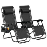 Garvee Chair Set of 2, Outdoor Patio Lounge Chairs with Pillow & Cup Holder Tray, Adjustable Reclining Folding Chairs for Beach, Yard,Black - Black