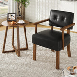 Garvee Mid-Century Modern Faux Leather Accent Chair with Button Tufting, Ergonomic Support, Wood Frame, Water-Resistant PU Leather, Reading Leisure Chair for Bedroom Living Room, Black - Black-Button Tufting