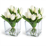 Garvee Real Touch Artificial Tulips with Glass Vase – 2 Pack, 12 PU Flower Heads – Mini Faux Floral Centerpiece for Table, Living Room, Bedroom – Spring Home Decor for Mother’s Day, Birthday, Anniversary – White