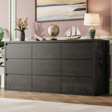 Garvee 9 Drawer Dresser for Bedroom, Wide Modern Chest of Drawers, Large Wood Dresser Wooden Storage Organizer for Living Room, Hallway Entryway, Black - Black