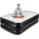 Garvee 18-Inch Twin Air Mattress with Built-in Pump, Elevated Inflatable Blow Up Bed with Premium Flocked Top, Ergonomic Spinal Support & Scratch-Proof PVC for Home and Guests - Dark Blue/Grey - 18 Inch-Dark Blue, Gray