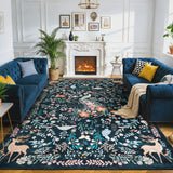 Garvee 5x7 Washable Area Rug, Non-Slip Low Pile Stain Resistance Rug with Peacock and Deer, Animal Carpet for Living Room, Bedroom, Dining Room, Black - Black