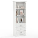 Garvee Modern Tall Bookshelf with 3 Drawers – 5-Tier Adjustable Open Shelves – Multifunctional Storage Cabinet for Home Office, Living Room, Kitchen Pantry – Wooden Legs – Color: White - White