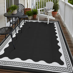 Garvee Outdoor Rug 8x10 Reversible Waterproof Quick-Dry Polypropylene Lightweight Foldable Patio Balcony Camping - Black & White
