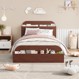 Garvee Twin Size Bed Frame, Wooden Beds with Storage Headboard and Raised-Foodboard for Kid, Twin-Floor Low Platform Bed for Bedroom, Sturdy Wooden Slats Support, No Box Spring Needed, Espresso - Espresso
