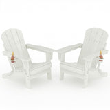 Garvee Set of 2 Folding HDPE Adirondack Chairs, Wood-Grain Patio Chairs with Cup Holders, White - White