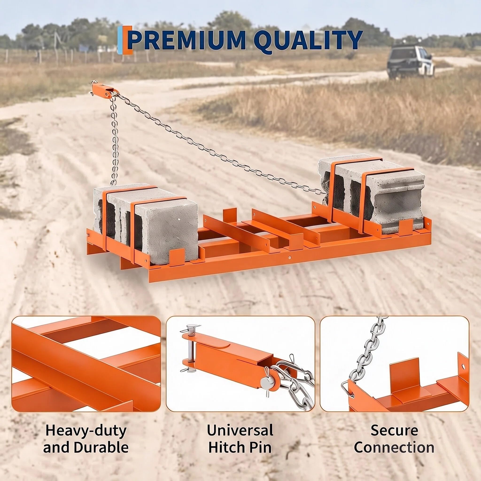 Garvee 4 ft Tow Behind Drag Harrow Driveway Grader for ATV UTV