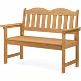 Garvee 2-Person Poly Lumber Outdoor Patio Bench, Weather-Resistant Garden Bench with Curved Backrest, Slatted Seat & Wide Armrests, Natural - Natural