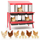 Garvee 6 Compartment Metal Chicken Nesting Box – Soft Cushion, Easy-Clean, Roll Away Egg Collection, Ventilated Design for Outdoor Chicken Coop, Rabbit, Duck – Red with Chicken Design – Size: 6 Compartments, Color: Red (Side Chicken Design) - Red