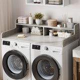 Garvee 54" Washer Dryer Countertop with 2-Tier Shelf, Wooden Laundry Countertop with Non-Slip Pad and Guard Rails, Washer and Dryer Topper for Laundry Room Organization - Grey