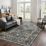 Garvee 5' x 7' Black Gray Vintage Persian Floral Area Rug, Washable Non-Slip Low-Pile Carpet for Living Room, Bedroom and Dining Room - Black