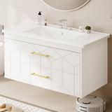 Garvee Modern 36" Floating Bathroom Vanity in Humidity-Resistant Design with Soft-Close Drawers and Gold Handles, White - White
