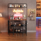 Garvee Industrial Kitchen Island with Power Outlet – 3-Tier Vintage Storage Table – 2 Bar Stools & 5 Hooks – Bakers Rack Microwave Stand – Space-Saving Coffee Bar for Dining or Living Room – 42 Inches, Vintage Color - Vintage