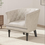 Garvee Modern White Faux Leather Barrel Accent Chair – Tufted Back, Nailhead Trim, Upholstered Armchair for Living Room, Bedroom, Patio, Small Spaces – White - Off-White