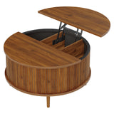 Garvee 31.5 in Round Lift Top Coffee Table with Storage, Fluted Drum Wood Center Table with Hidden Cabinets/Compartments, Modern Farmhouse/Mid-Century for Living Room & Small Spaces - Color: Walnut - Walnut