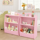 Garvee 2-Tier Wooden Kids Bookshelf & Toy Organizer - Curved Design with Multi-Shelf Cubby - Perfect for Playroom, Nursery, Kindergarten - Sturdy & Easy to Access - Pink - Pink