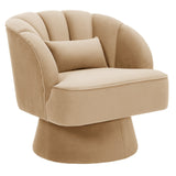 Garvee 360° Swivel Barrel Accent Chair, Modern Soft Round Lounge Armchair with Striped Backrest and Cozy Padding, Comfy Seating for Living Room, Bedroom, Reading Nook, Khaki - Khaki