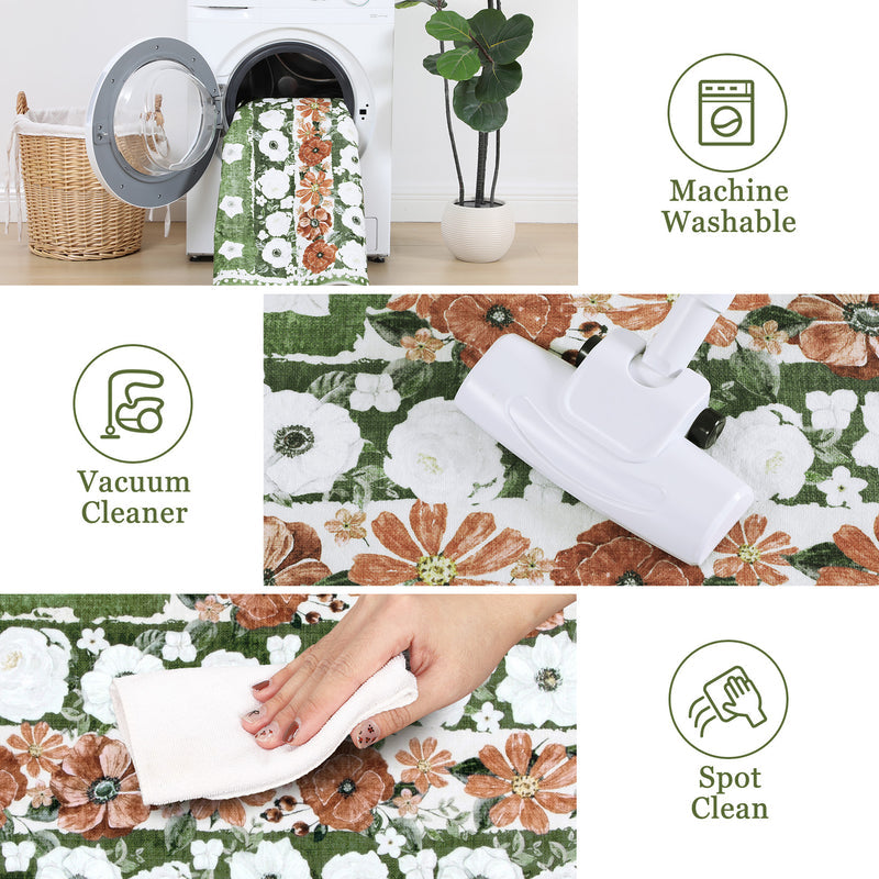 Garvee 8' × 10' 4th of July Patriotic Floral Rug, Sage Green/White/Rust American Flag Washable Area Rug