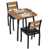 Garvee Space-Saving 3 Piece Dining Table Set for 2 – Modern Farmhouse Metal Frame Table & Upholstered Soft Cushion Chairs – Square Wood Grain Tabletop – Ideal for Apartments – Black Tube & Vintage Color, Soft Cushion