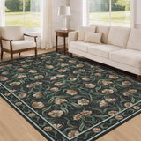 Garvee Area Rug 6x9 Floral Modern Washable Non-Slip Low-Pile Soft Carpet for Bedroom Living Room Dining Room - Black