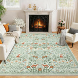 Garvee 8' × 10' Garden Floral Area Rug, Soft Washable Low-Pile Polyester Carpet for Living Room, Bedroom and Dining Room, Grass Green - Grass Green