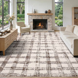 Garvee 9x12 Checkered Area Rug, Washable Modern Geometric Rug, Non Slip Low Pile Soft Carpet for Bedroom, Living Room, Dining Room, Beige - Beige
