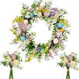 Garvee 22in Easter Egg Floral Wreath with Spring Flowers and Greenery, Artificial Door Wreath with Real Rattan Base, Includes 2 Matching Bouquets, 18 22 24 Inch Front Door Decor - Easter Wreaths
