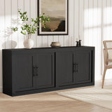 Garvee Extra-Long Sideboard Buffet Cabinet, 70.8" Credenza Console Table - 4-Door Coffee Bar Storage w/ Adjustable Shelves for Dining Room/Living Room/Entryway - Black, 4 Wooden Doors